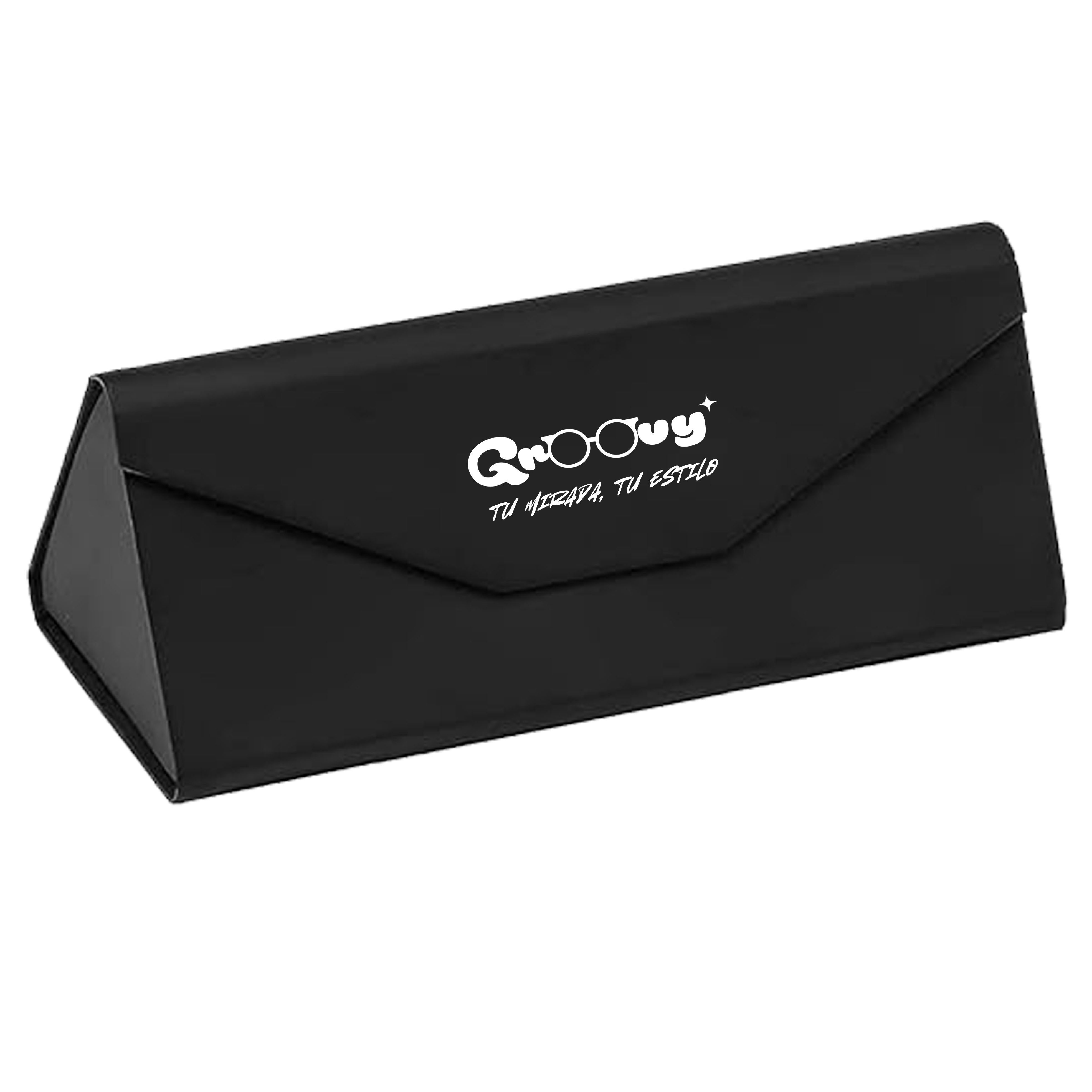 Pack Groovy Esencial – Lentes de Sol Retro-Vintage + Estuche Plegable Negro + Paño de Microfibra + Strap de Cuero Café/Animal Print