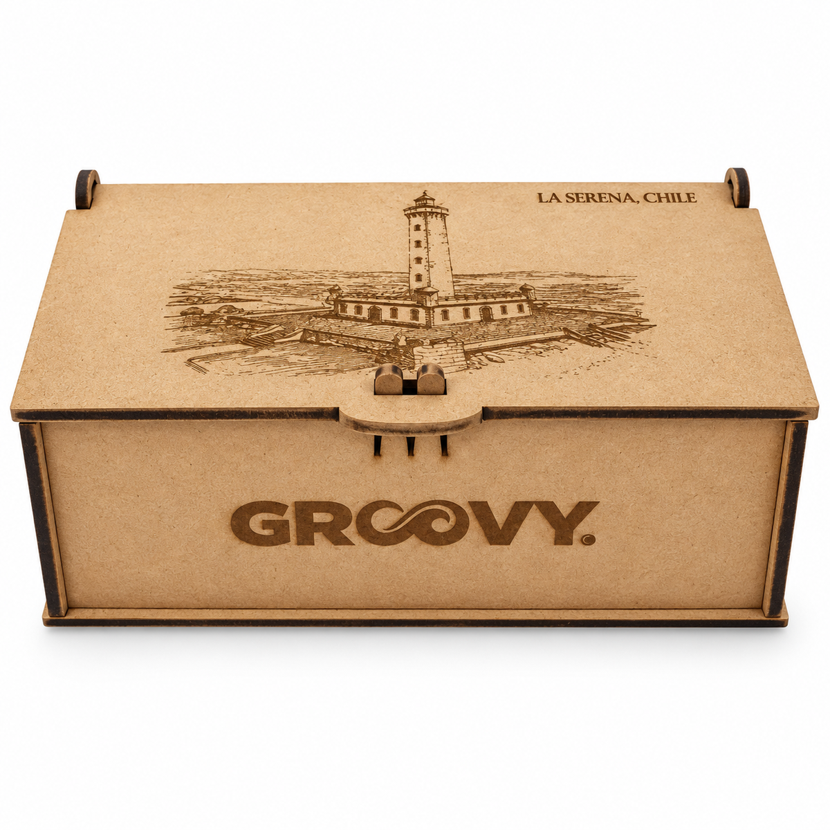 Caja de Lentes de Madera Grabada GROOVY® | Estuche Organizador Sustentable con Paisajes de Chile