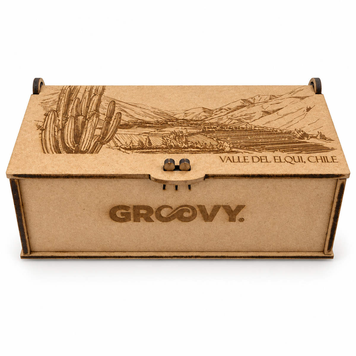 Caja de Lentes de Madera Grabada GROOVY® | Estuche Organizador Sustentable con Paisajes de Chile