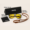 Pack Groovy Esencial – Lentes de Sol Retro-Vintage + Estuche Plegable Negro + Paño de Microfibra + Strap de Cuero Café/Animal Print